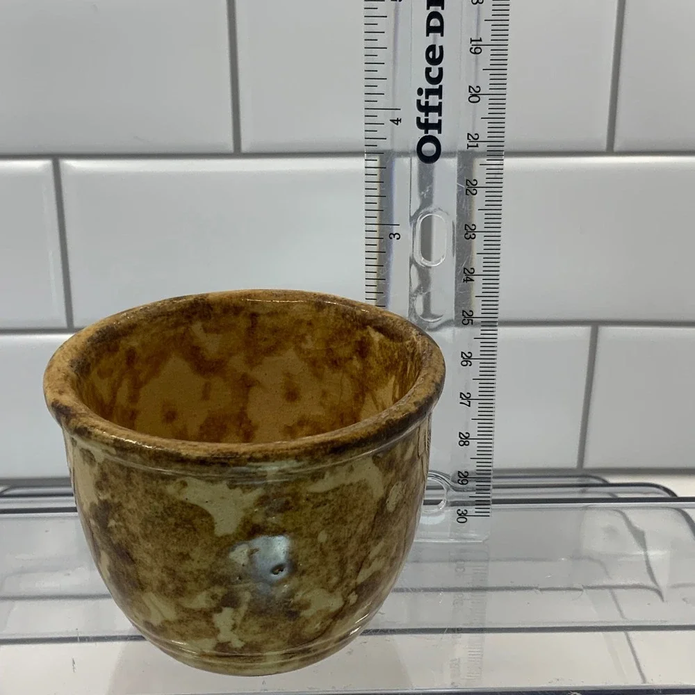 Vintage Yellow Ware Custard Cup 556 Stoneware Brown 3.5x3in
